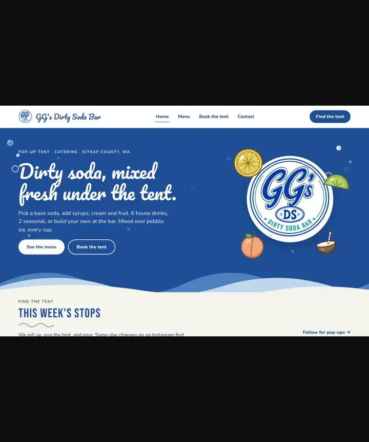 GG's Dirty Soda Bar website on a laptop